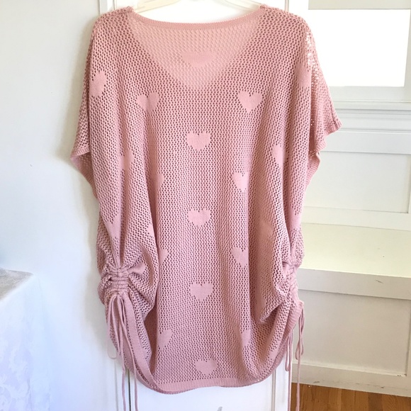 BLOOMCHIC Open Knit Sweater Tunic Side Ruching Pink Women’s Plus Size 22-24 3X - Picture 6 of 16
